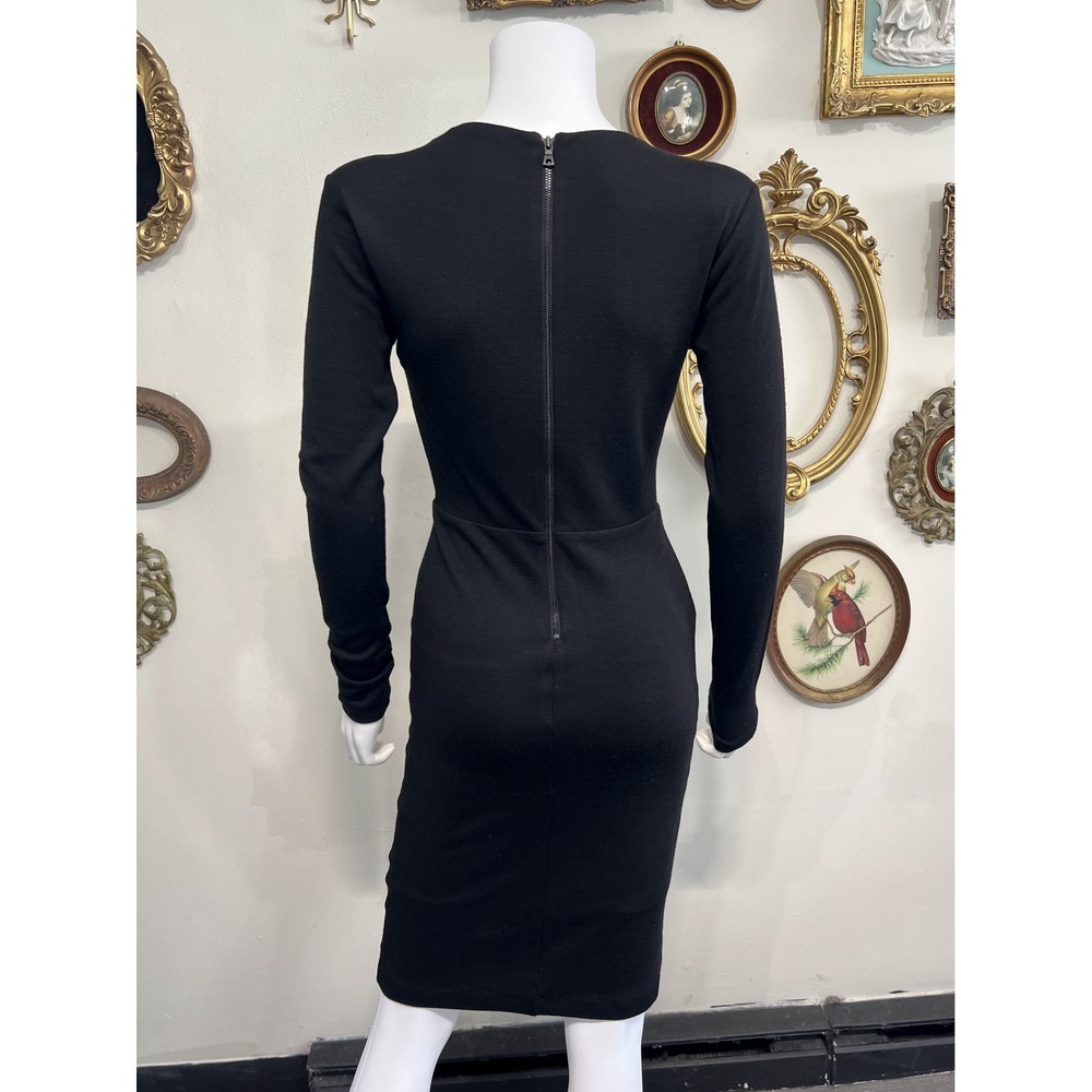 Alice + Olivia Black Long Sleeve V-Neck Wrap Front Mini Cocktail Dress Size 2 - Picture 2 of 6